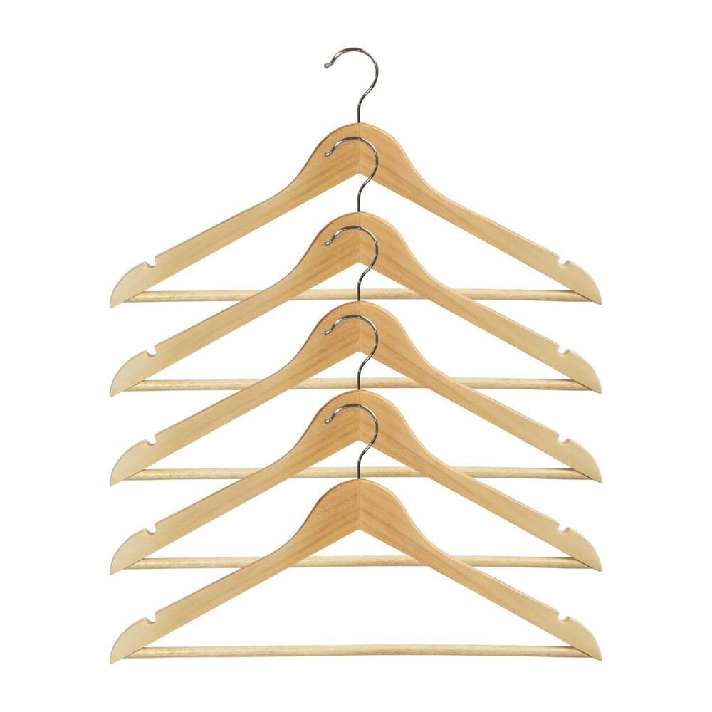 Kit 5 Cabides De Madeira Adulto Verniz Closet Armário Roupas