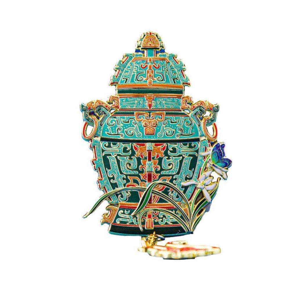 Vaso de Feng Shui tradicional chinês com ímã de geladeira 3D antigo