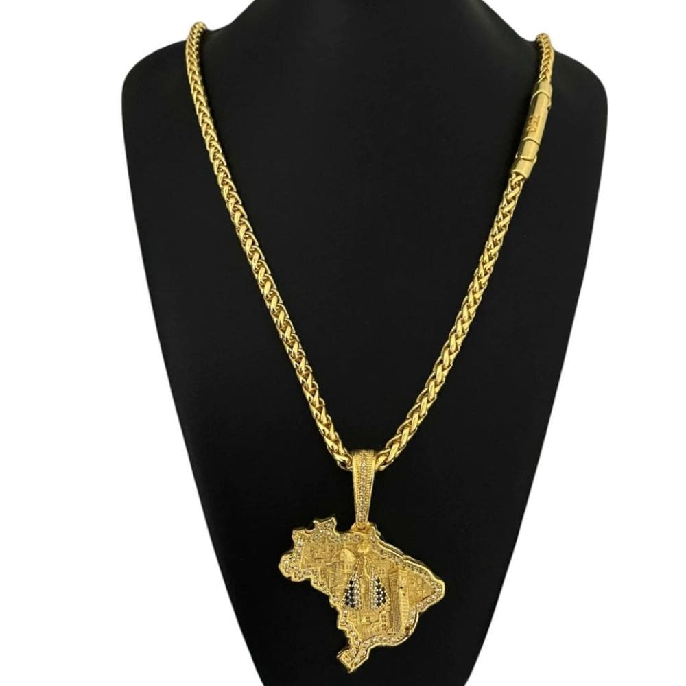 Cordão Peruano 8Mm + Pingente Santa Brasil - Banhado A Ouro