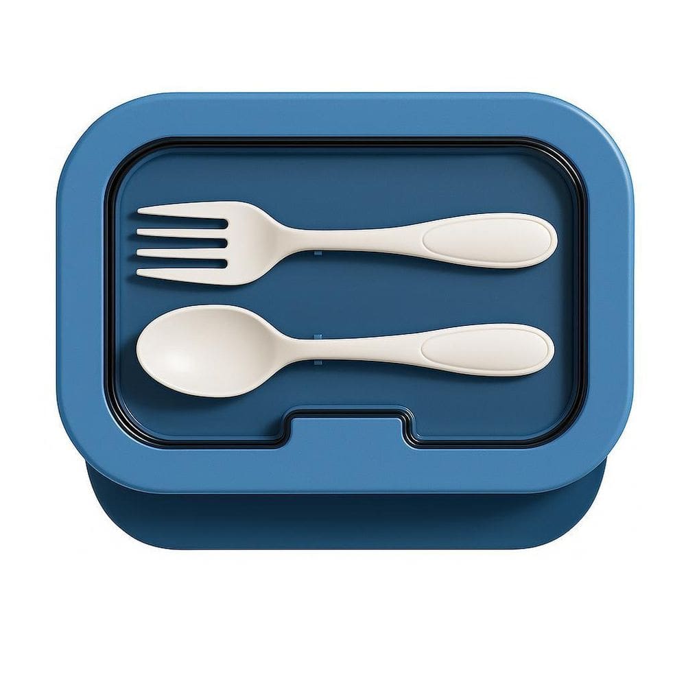 Kit Marmita Com Divisórias E Talheres Azul