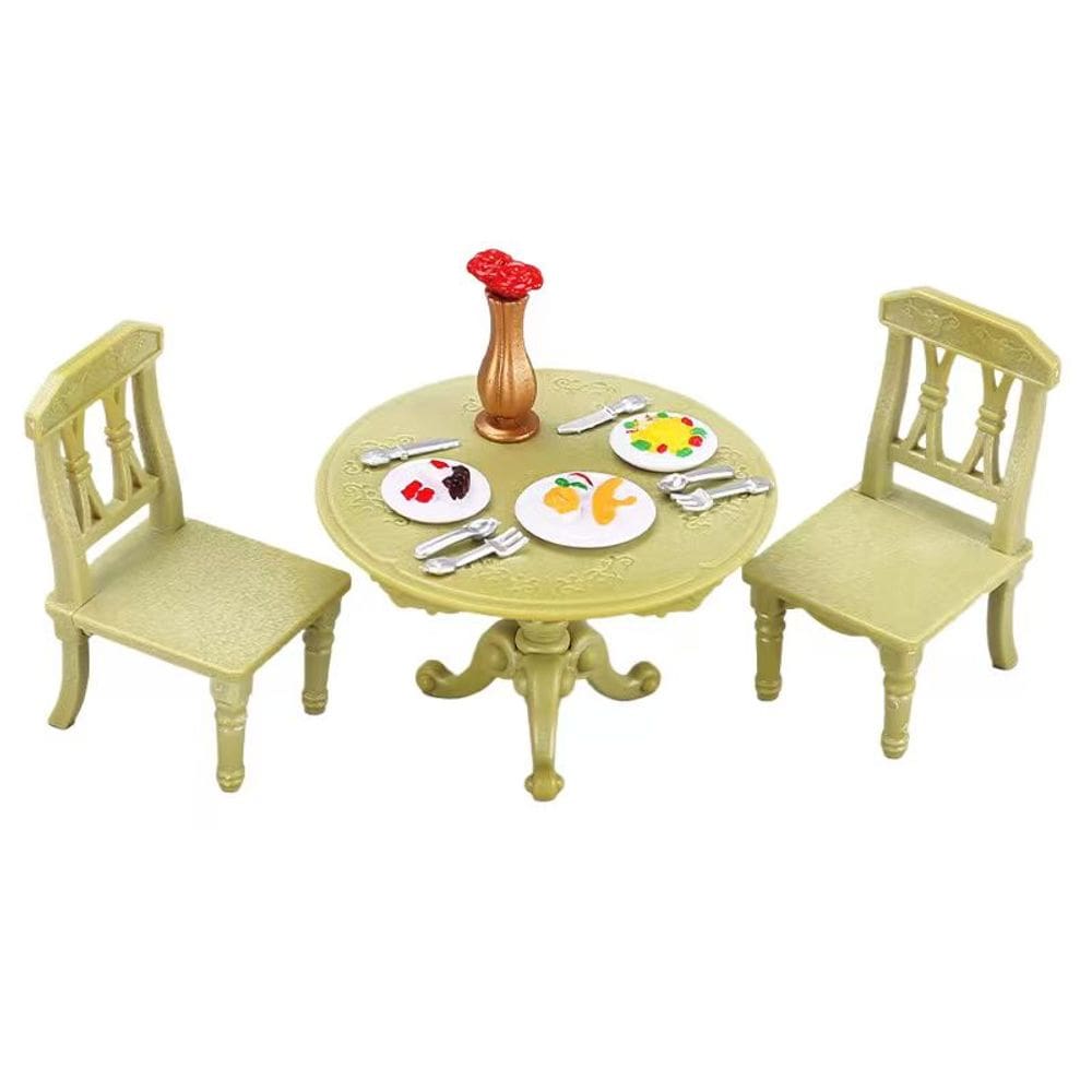 Conjunto de móveis de casa de bonecas em miniatura, mesa de jantar redonda verde