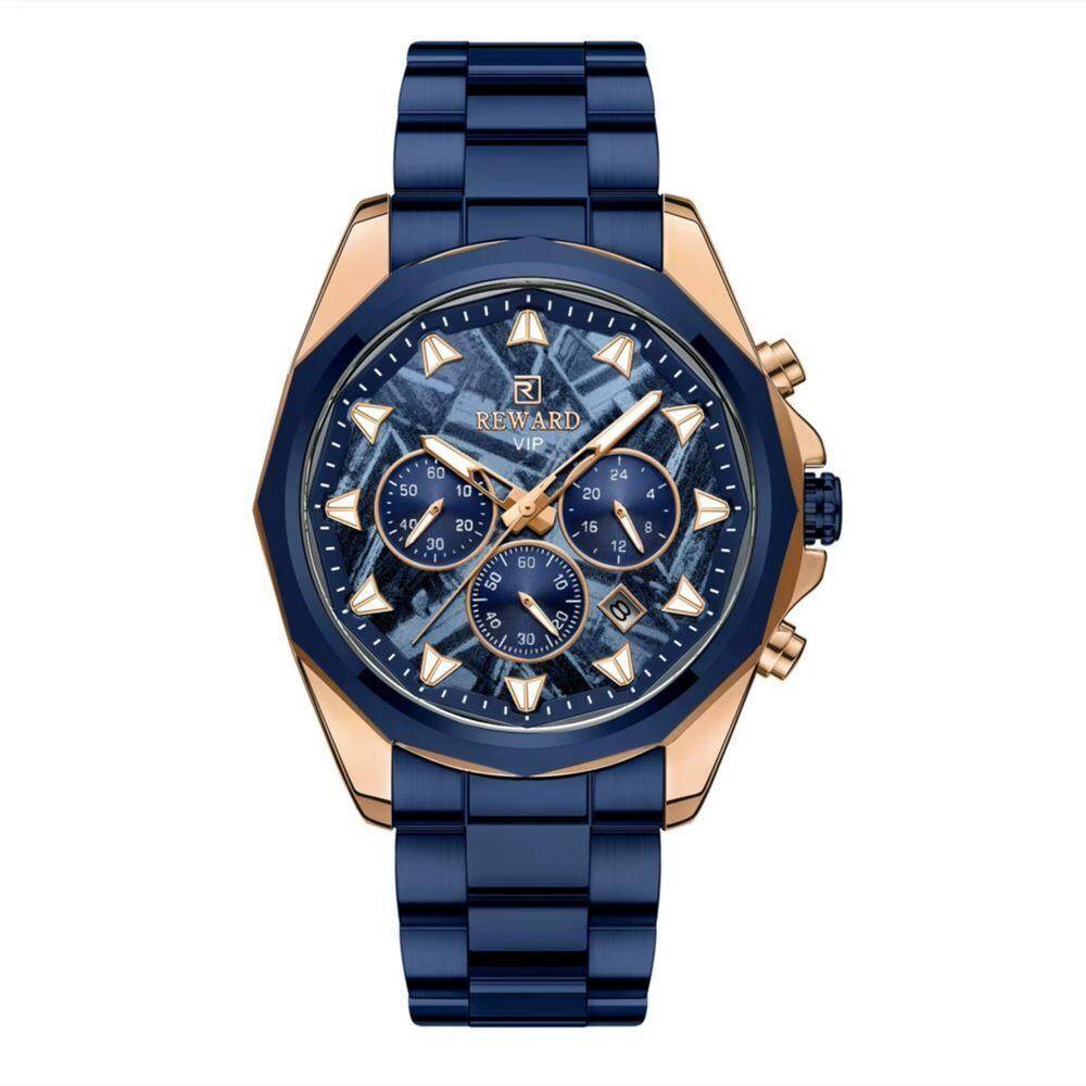 Relógio De Aço Inoxidável Masculino Com Cronógrafo à Prova D´agua Azul