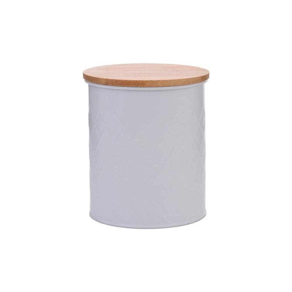 Lata Com Tampa Bambu Diamond Branca 12X14X12Cm Metal