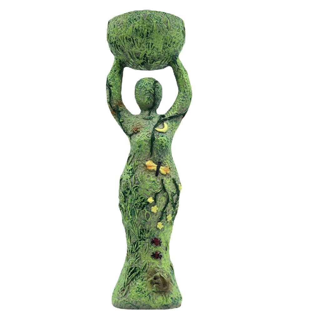 Estatueta: estátua, deusa, escultura em resina, 17 cm com suporte de vela