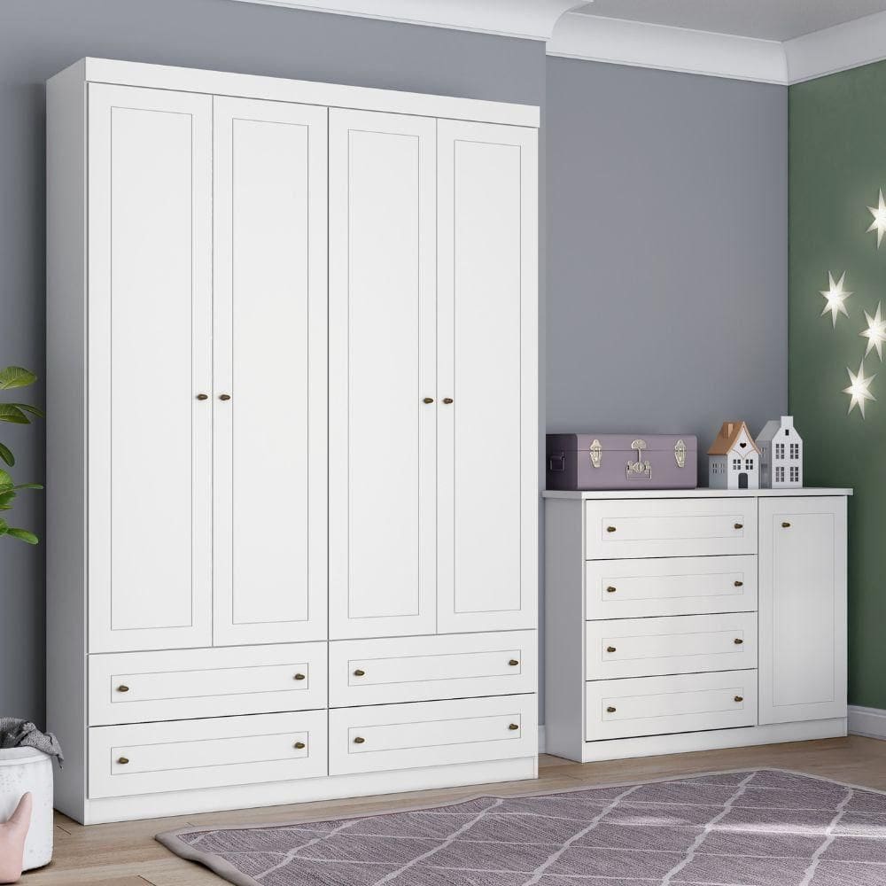 Conjunto Guarda Roupa E Cômoda Americana Henn Branco