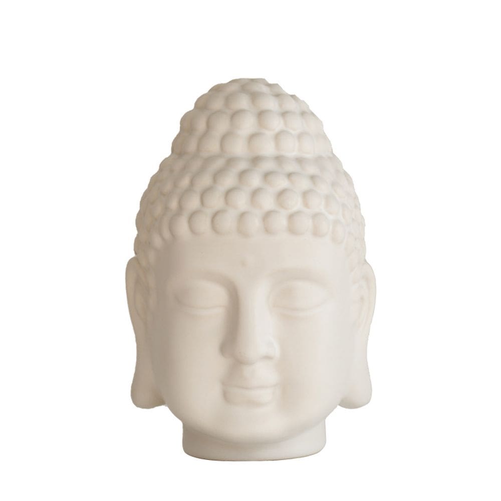 Estátua de escultura em estilo zen asiático cabeça de buda em cerâmica branca