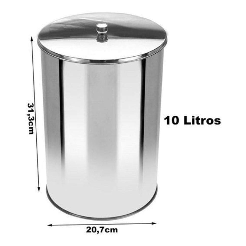 Lixeira Office Redonda Com Tampa Em Aço Inox 10L - Or3