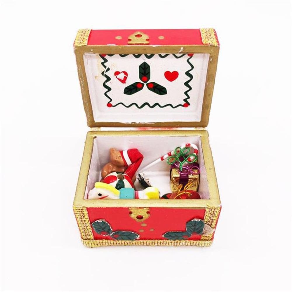 Caixa de Natal em miniatura para móveis de casa de bonecas em escala 1:12