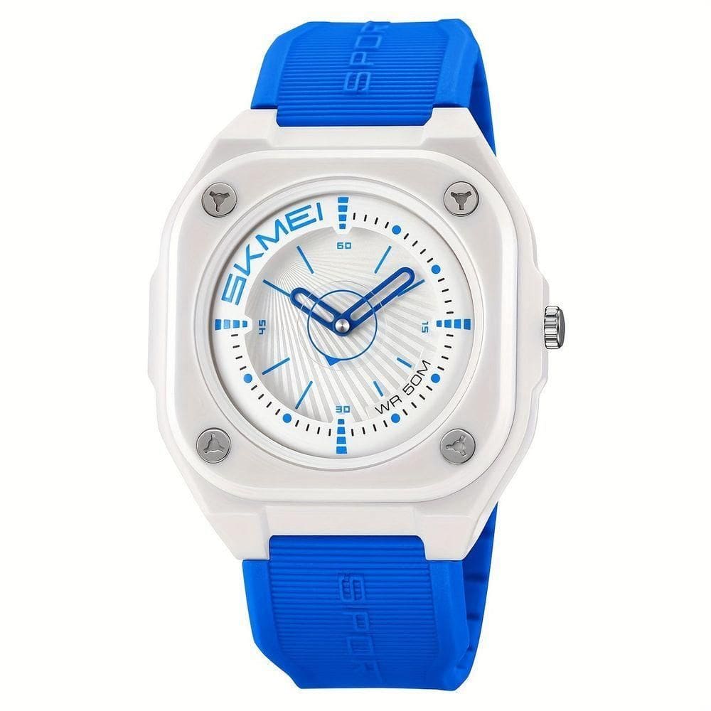 Relógio Masculino Fashion Skmei, Impermeável 50m, Pulseira De Silicone Branco Azul
