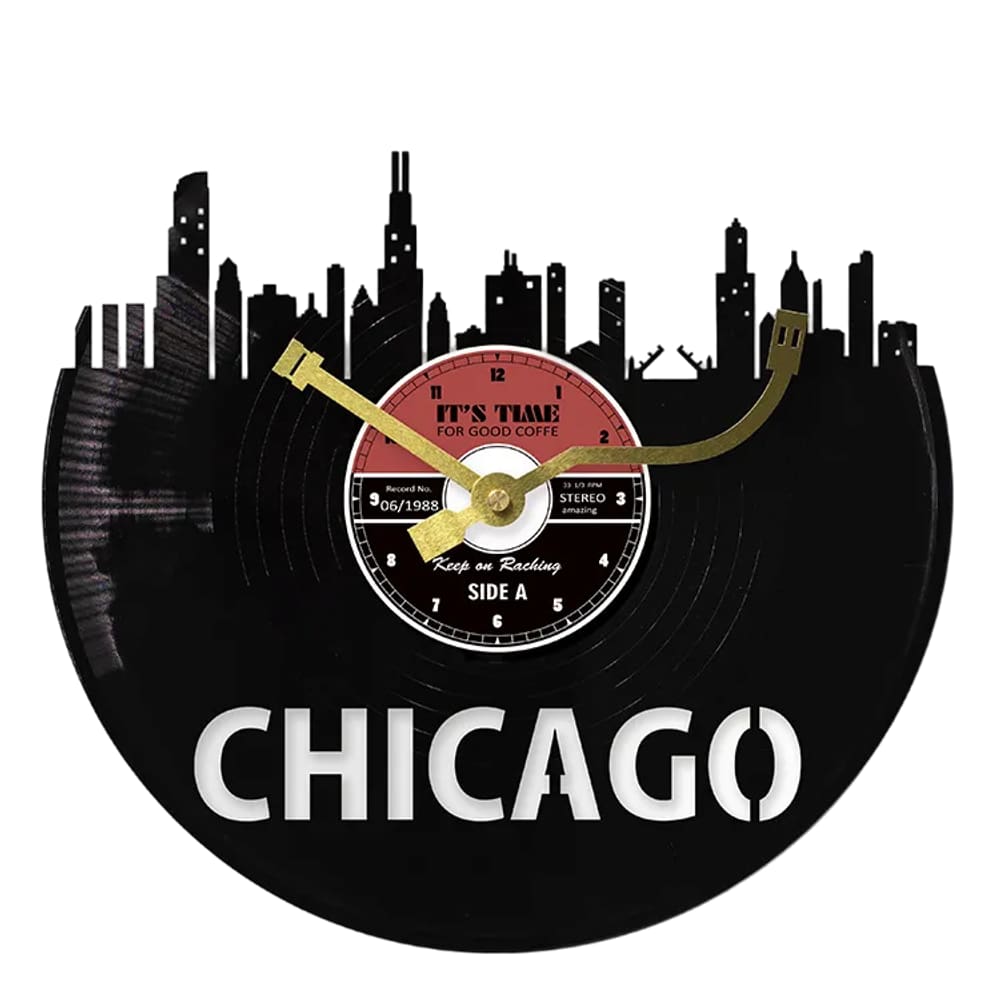Relógio de parede Retro Chicago Skyline Vinyl Disc 30cm