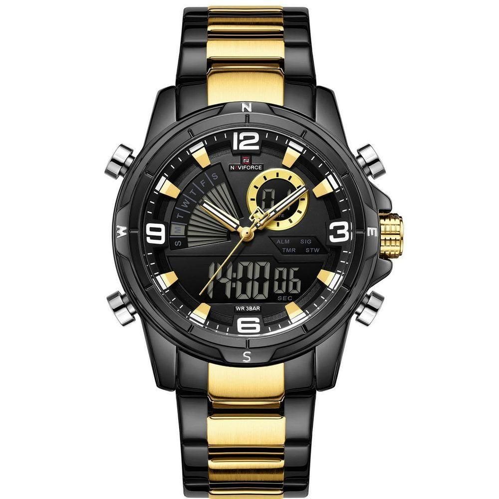 Relógio De Pulso Eletrônico Quartzo Design Luminoso à Prova D´agua Esportivo Preto Dourado