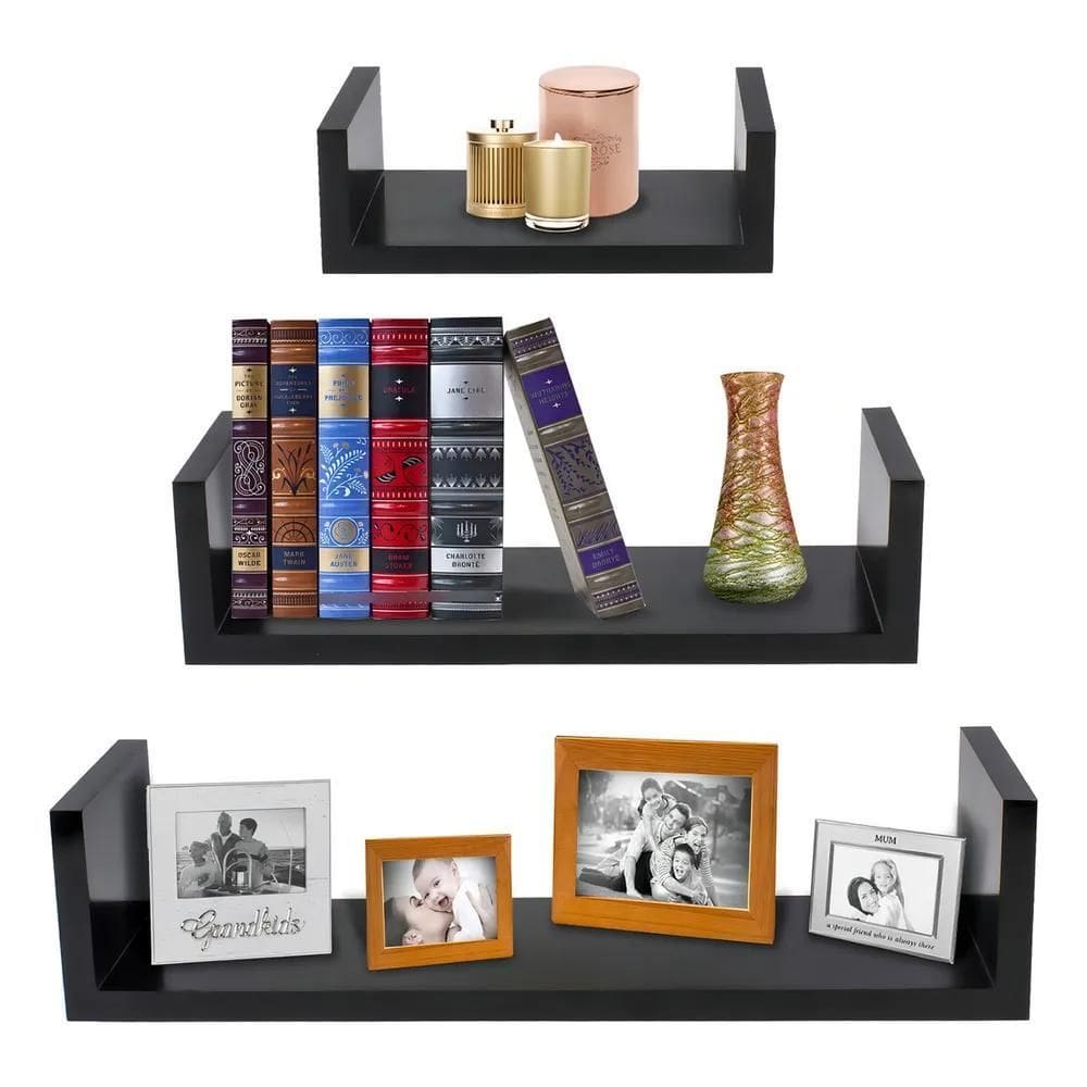 2X Kit Nicho Parede Preto 100% Mdf Em U Banheiro Quarto Sala