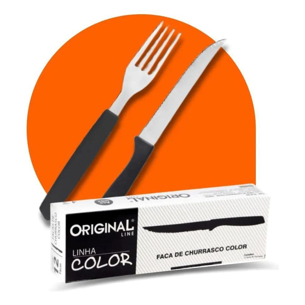 2X Jogo Garfo Faca Inox Cabo Plástico Preto 24 Peças Talhere