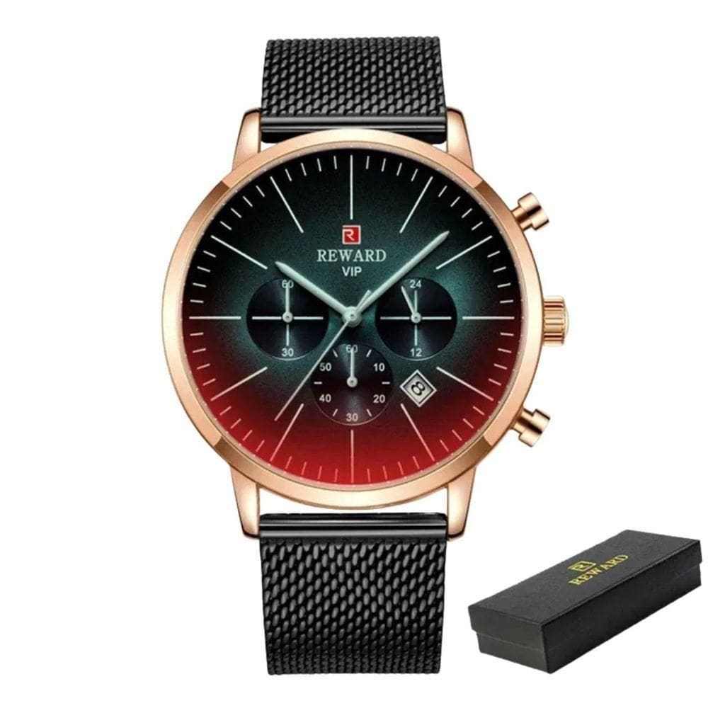 Relógio Marca Superior Luxo Malha Aço Inoxidável Quartzo Reward Vermelho