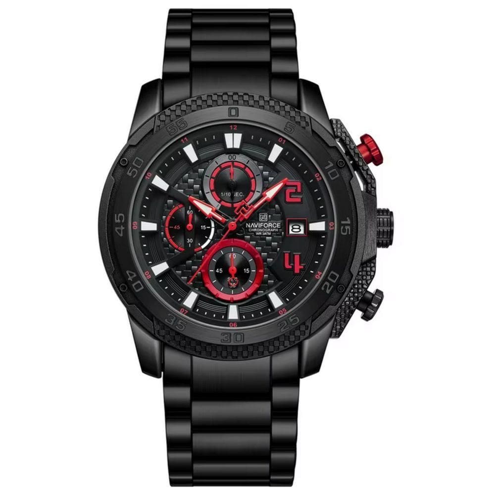 Relógio Masculino De Aço Inoxidável Quartzo Multifuncional Esportivo Impermeavel Vermelho