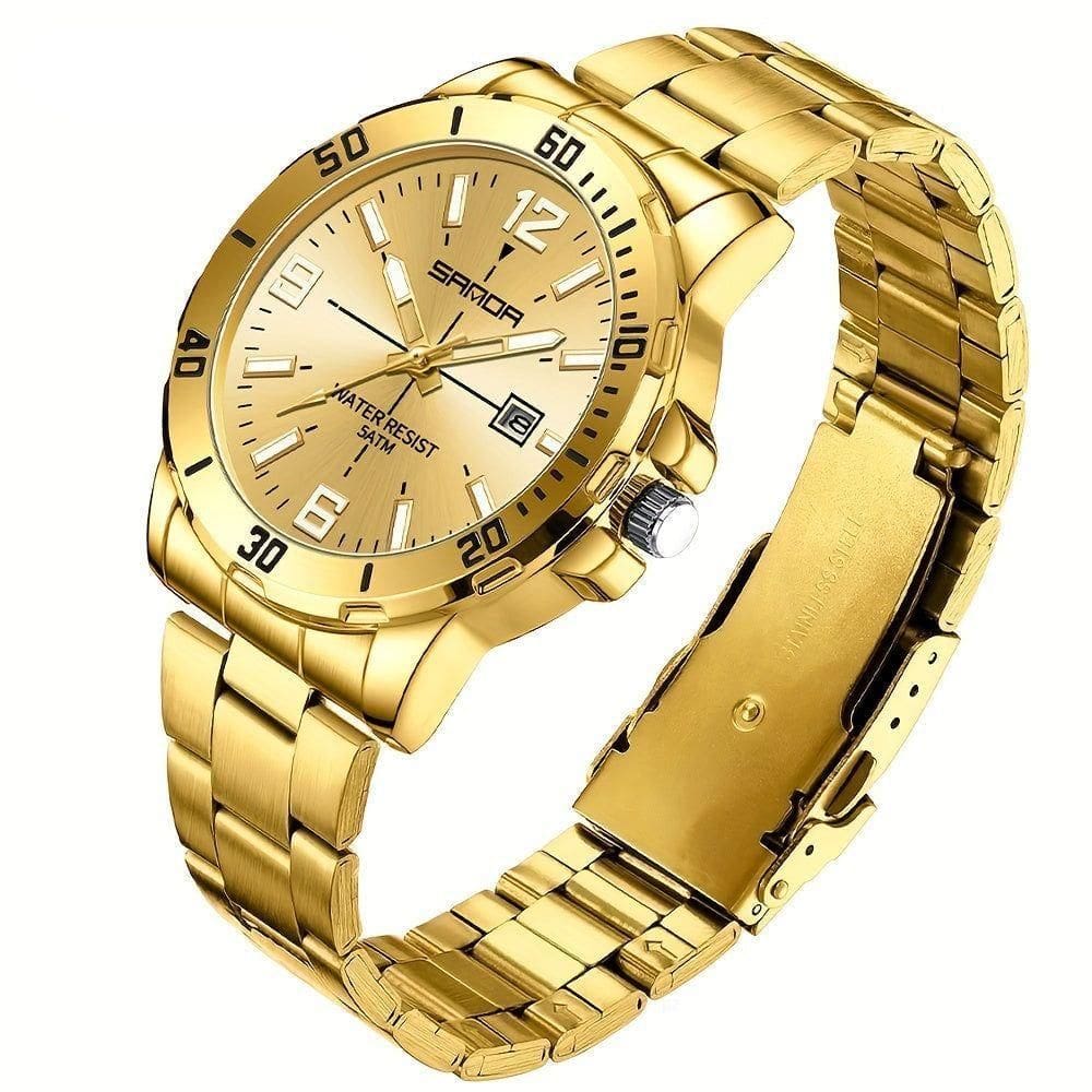 Relógio De Aço Inoxidável Impermeável Sanda 3265 à Prova D`água Dourado