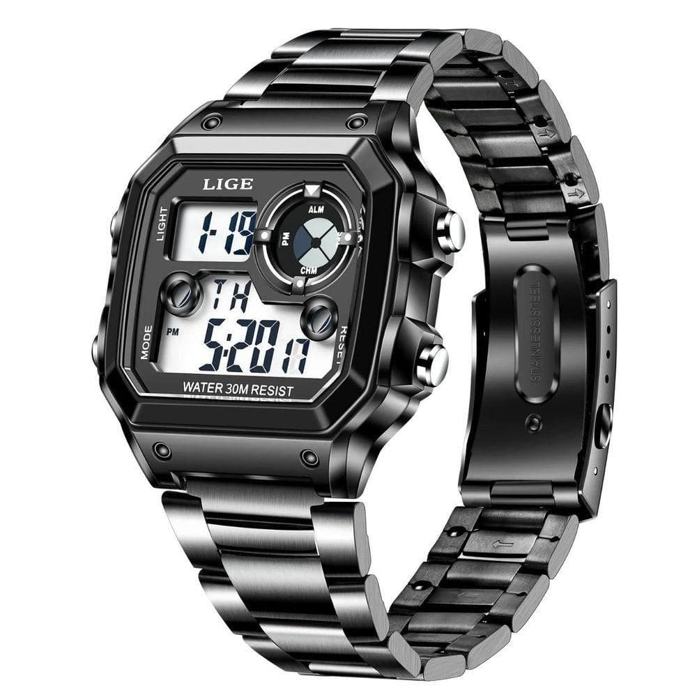 Relógio Moda Luxo Eletrônico Inoxidável Luminoso 8921 Preto