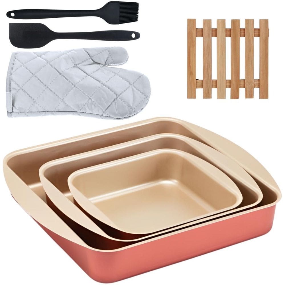 Assadeira Quadrada 03 Pçs + Luva + Pincel + Descanso Panela