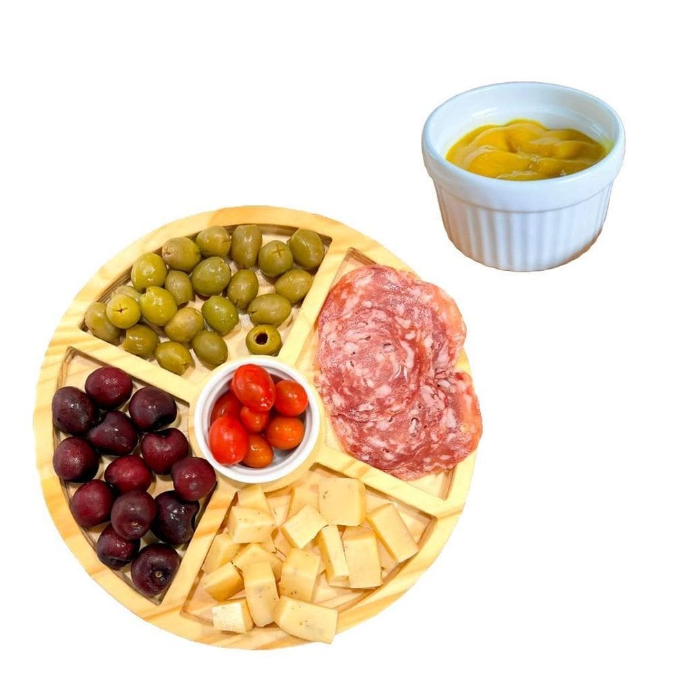 Kit Petisqueira 5 Divisórias De Bambu Com Ramequim Porcelana