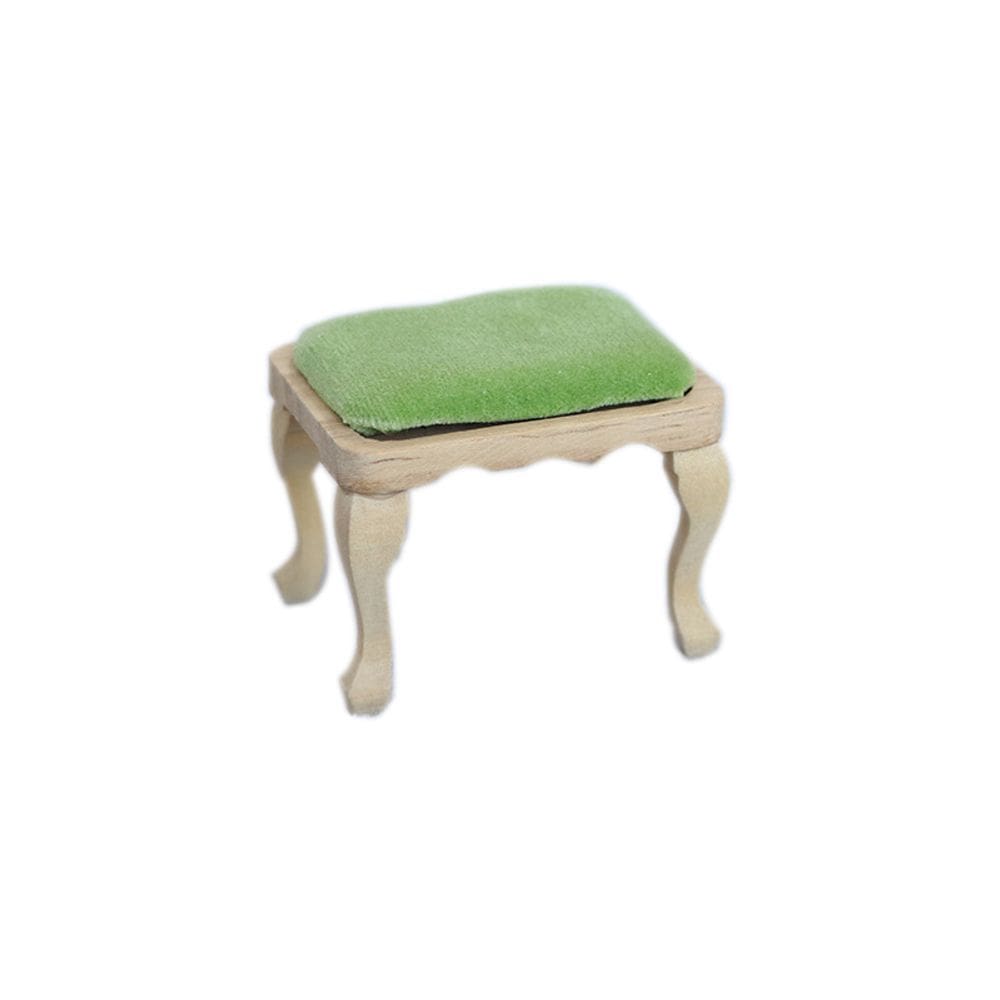 Banqueta de madeira para móveis de casa de bonecas em miniatura com almofada 1:12