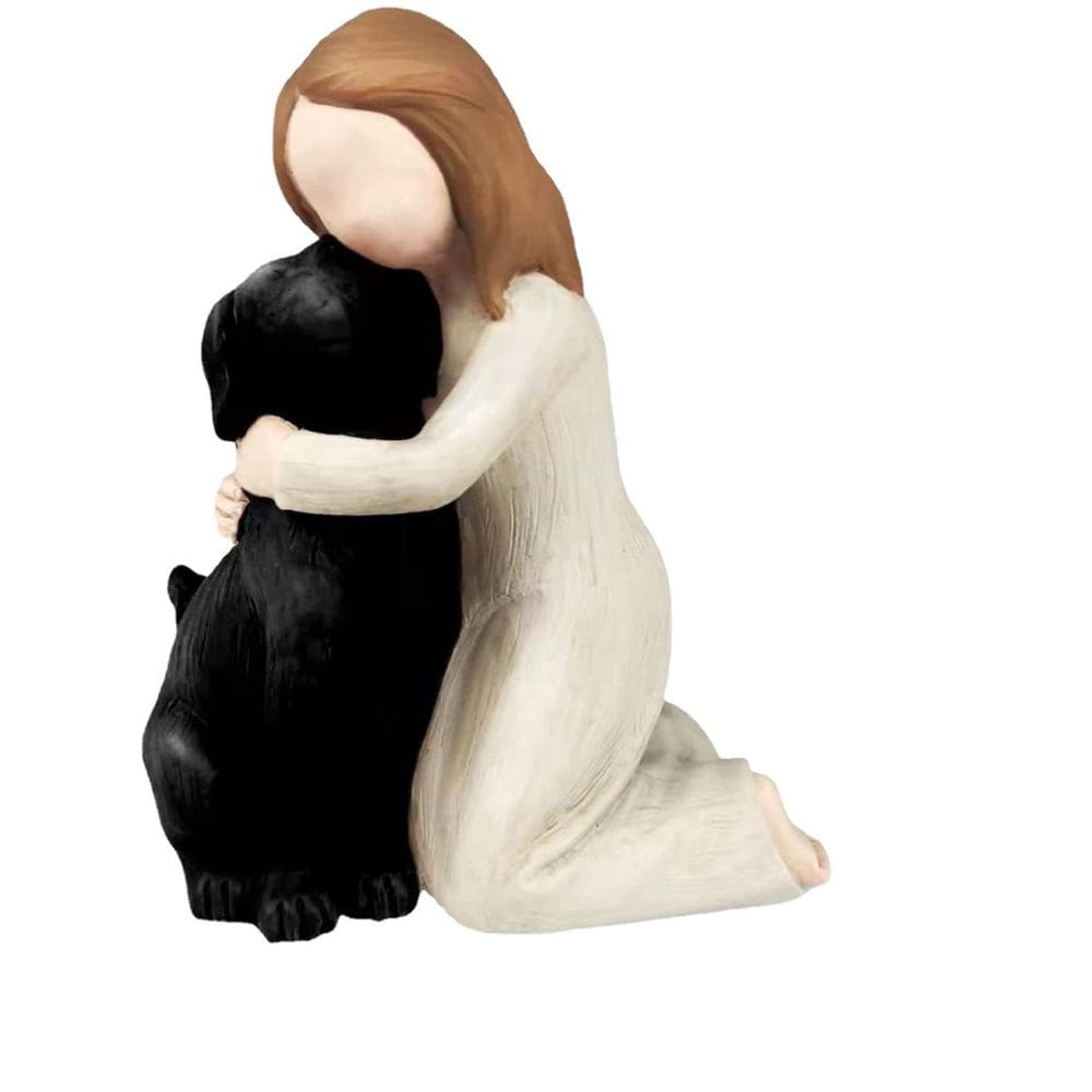 Estatueta de menina abraçando cachorro, escultura de resina de 10 cm, amante de animais
