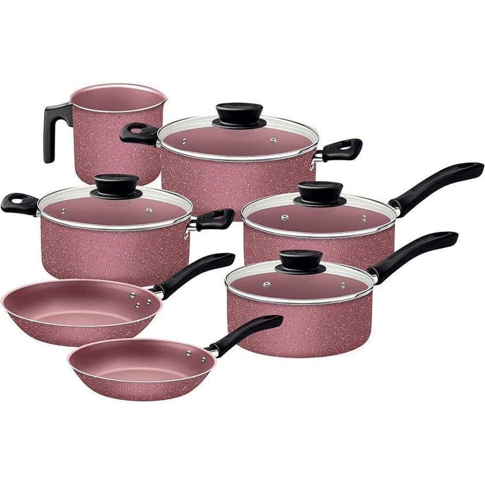 Jogo De Panelas Tramontina Linz Starflon Max Rosa 7 Pç