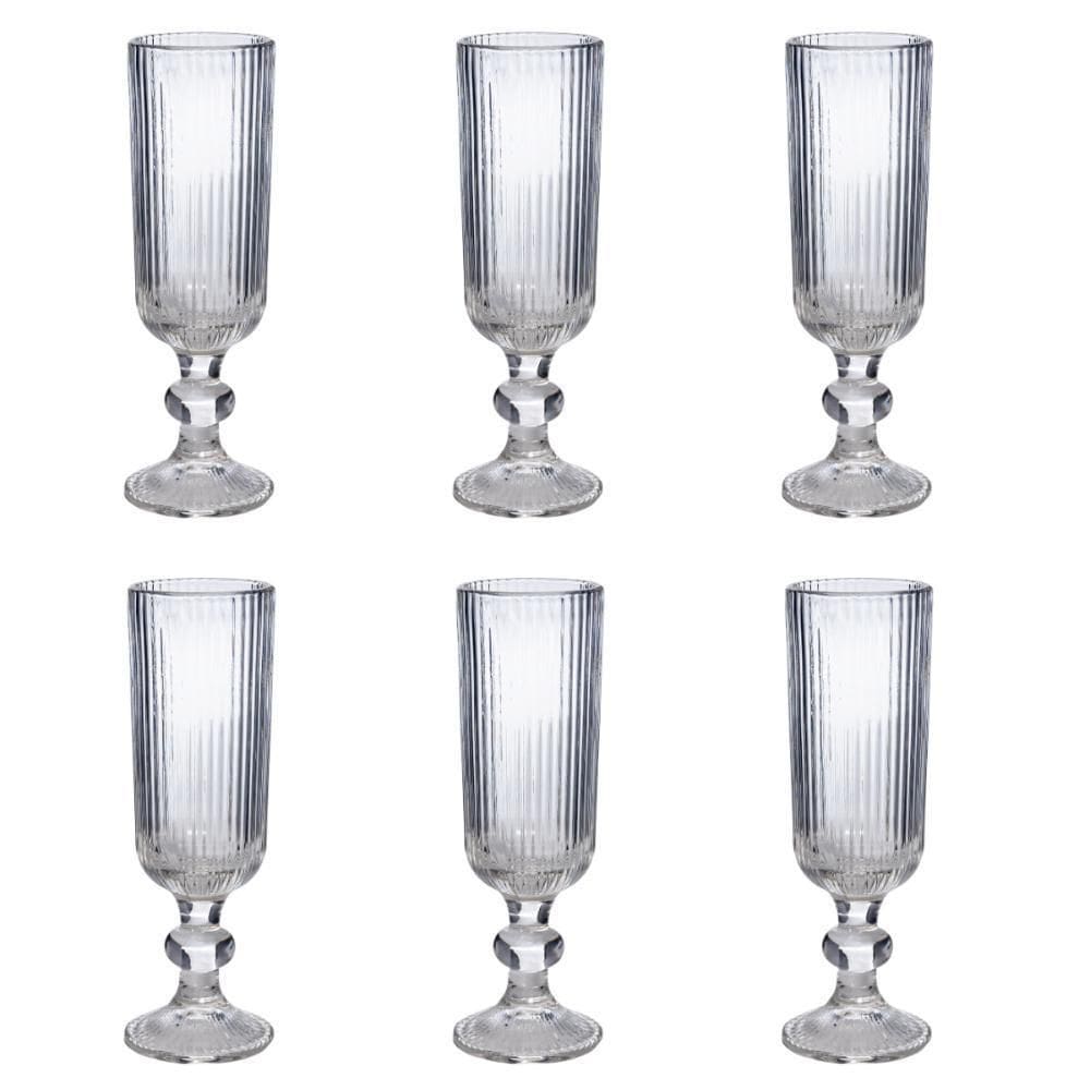 Jogo De Taça Canelada Lirio Clear Vidro 150Ml 6 Peças