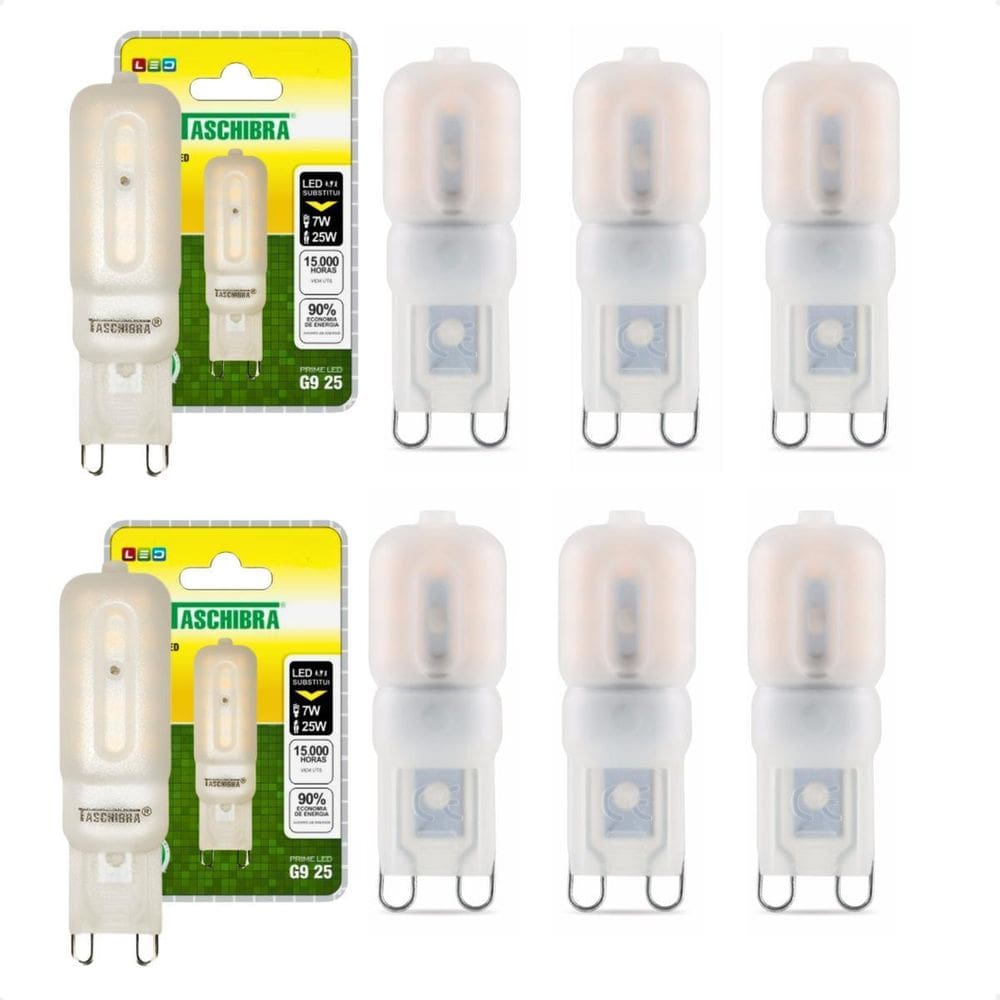 Kit 8 Lâmpadas Taschibra G9 Bipino 2,5W Leitosa 2700K 220V