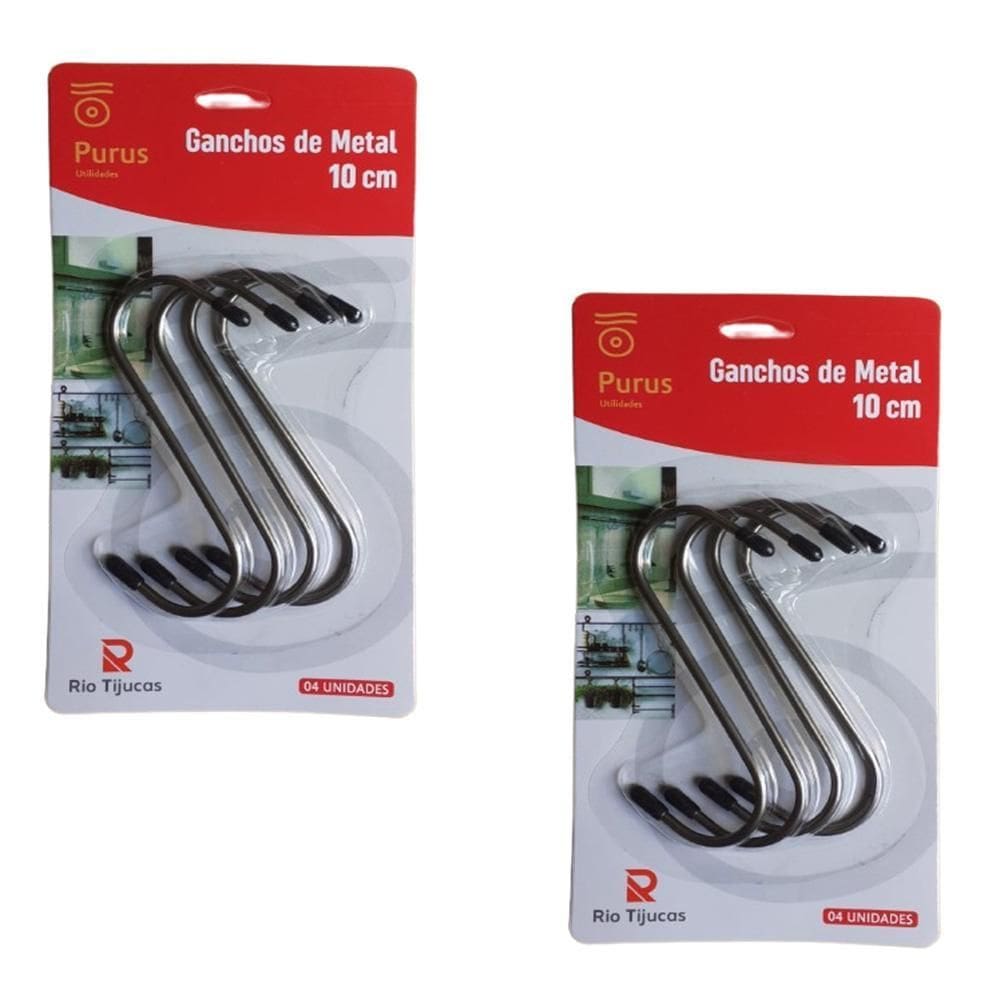 Kit Com 8 Ganchos De Metal Tipo S Multiuso Guarda Roupa 10Cm