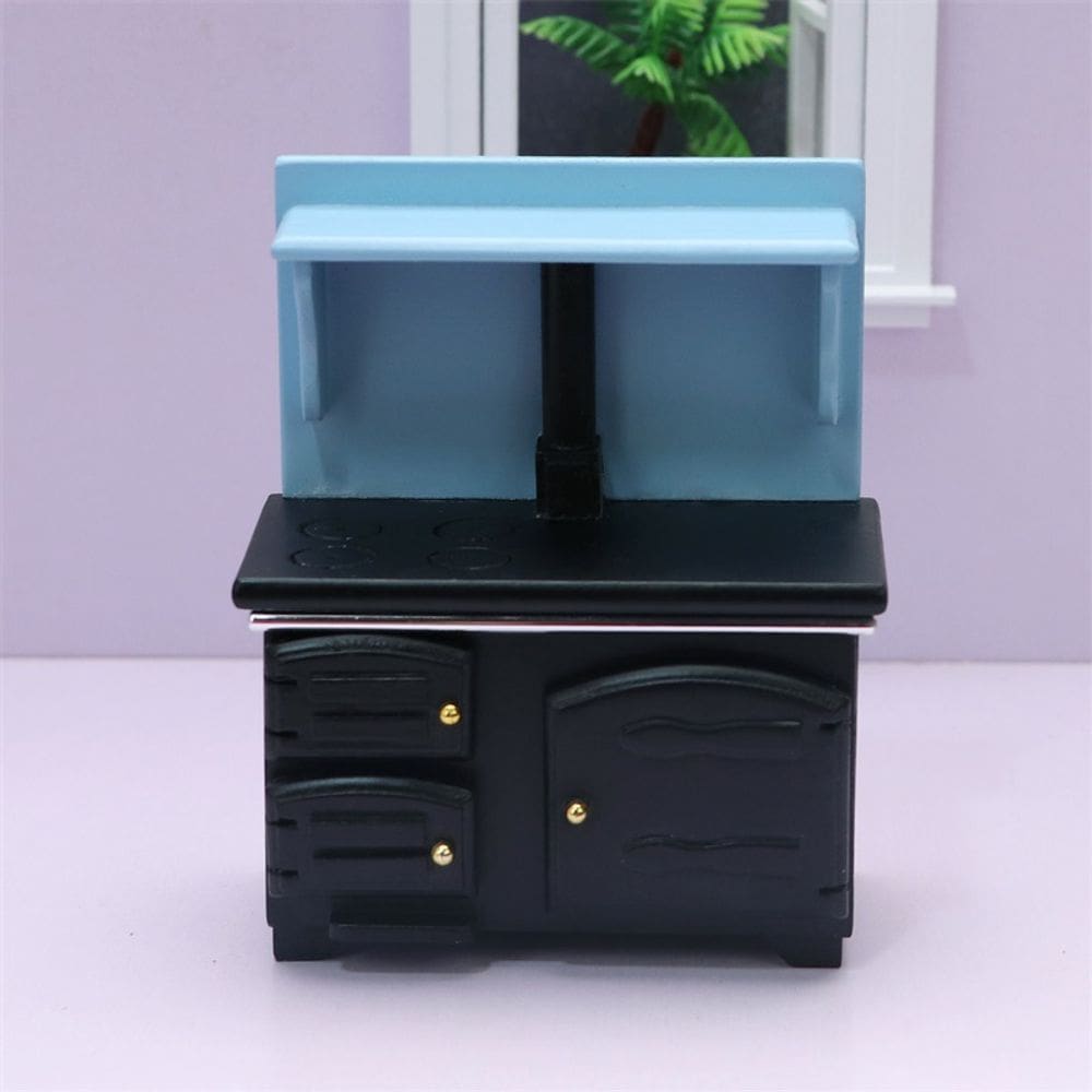 Fogão de cozinha retrô de madeira em miniatura Dollhouse escala 1:12