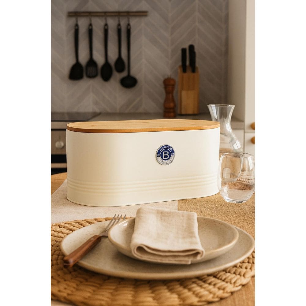 Lata Redonda Porta Pão Com Tampa De Bambu - Creme