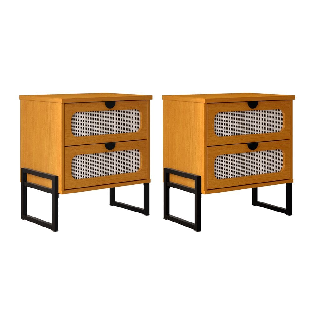 Kit 2 Mesas de Cabeceira Moderna Luxo Titanium com Fino Acabamento 45cm - Nature / Preto