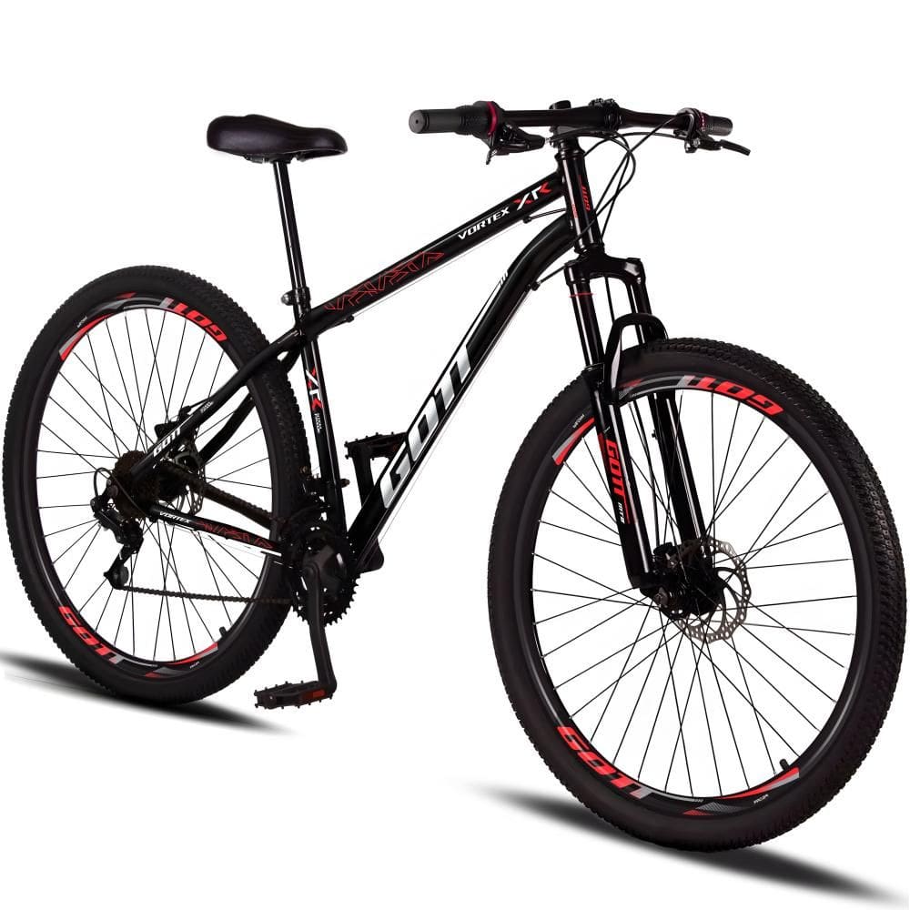 Bicicleta Aro 29 Aço Carbono Gott Vortex 21v Com Suspensão e Freio a Disco - Preto e Vermelho