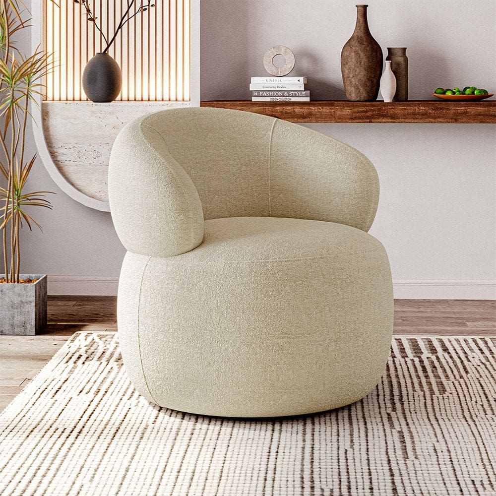 Poltrona Orgânica Funcional Atemporal Base Giratória Eloah Bouclé Italiano Bege