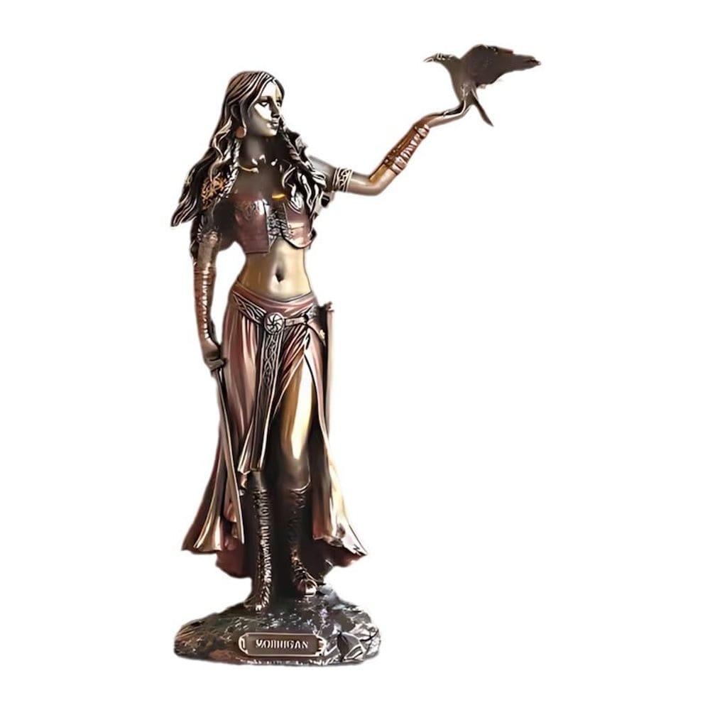 Estátua da deusa celta Morrigan com escultura de resina Raven de 16 cm