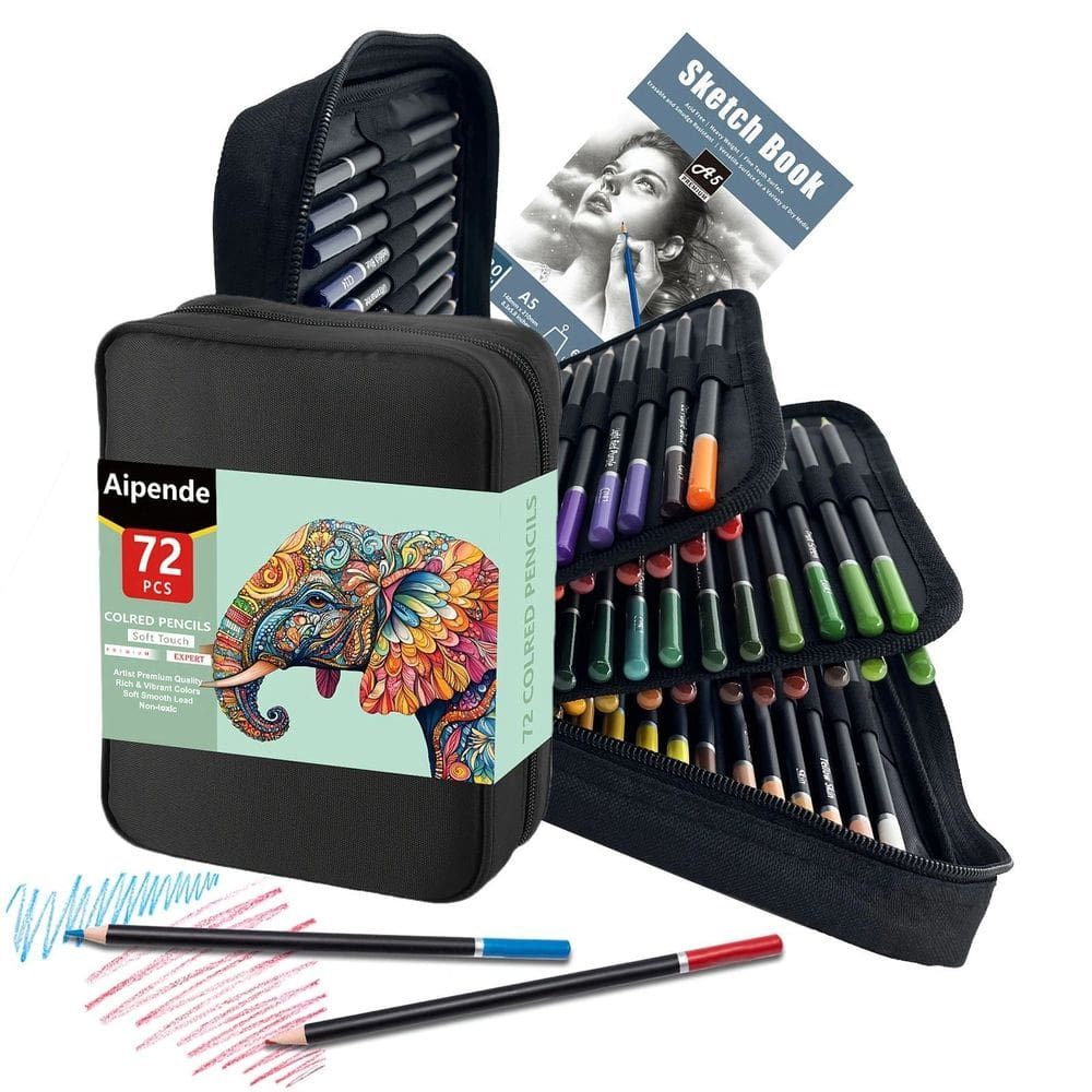 Conjunto de lápis coloridos de 72 cores, 45 unidades com caderno de desenho e estojo
