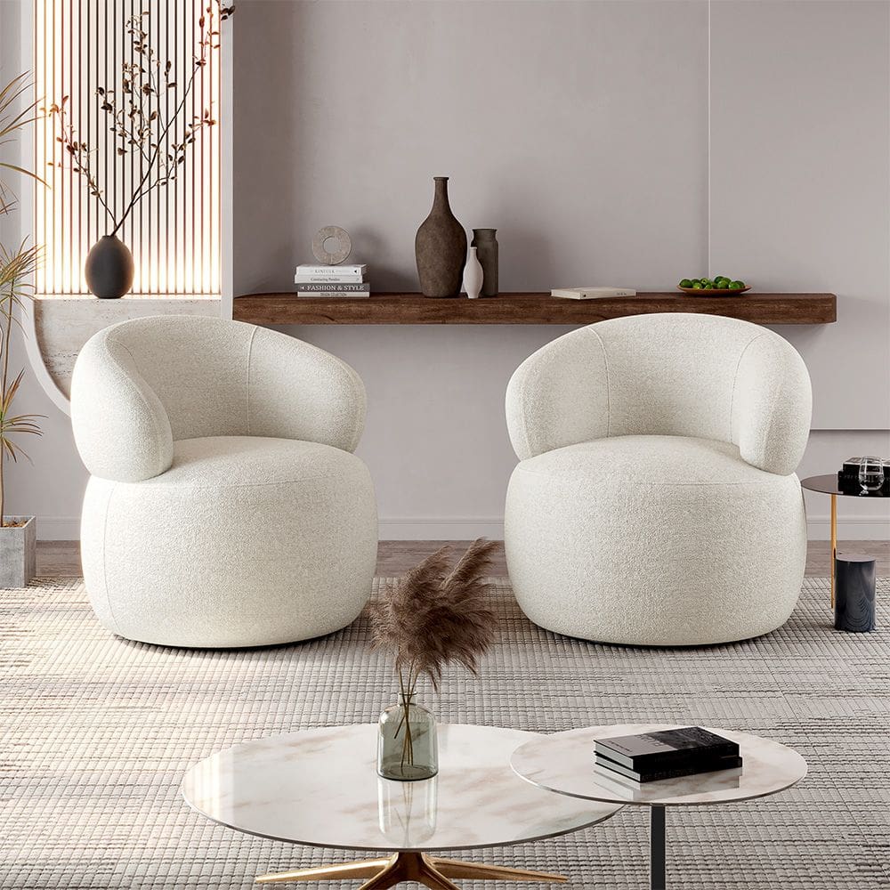 Conjunto 2 Poltronas Orgânica Funcional Atemporal Base Giratória Eloah Bouclé Italiano Off White