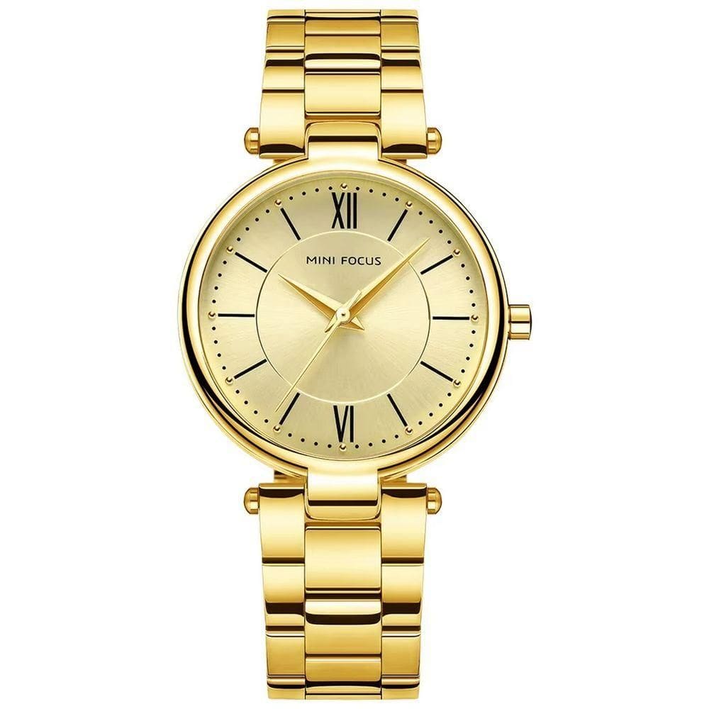 Relógio Feminino Pulseira De Aço Inoxidável á Prova D´agua Quartzo Dourado