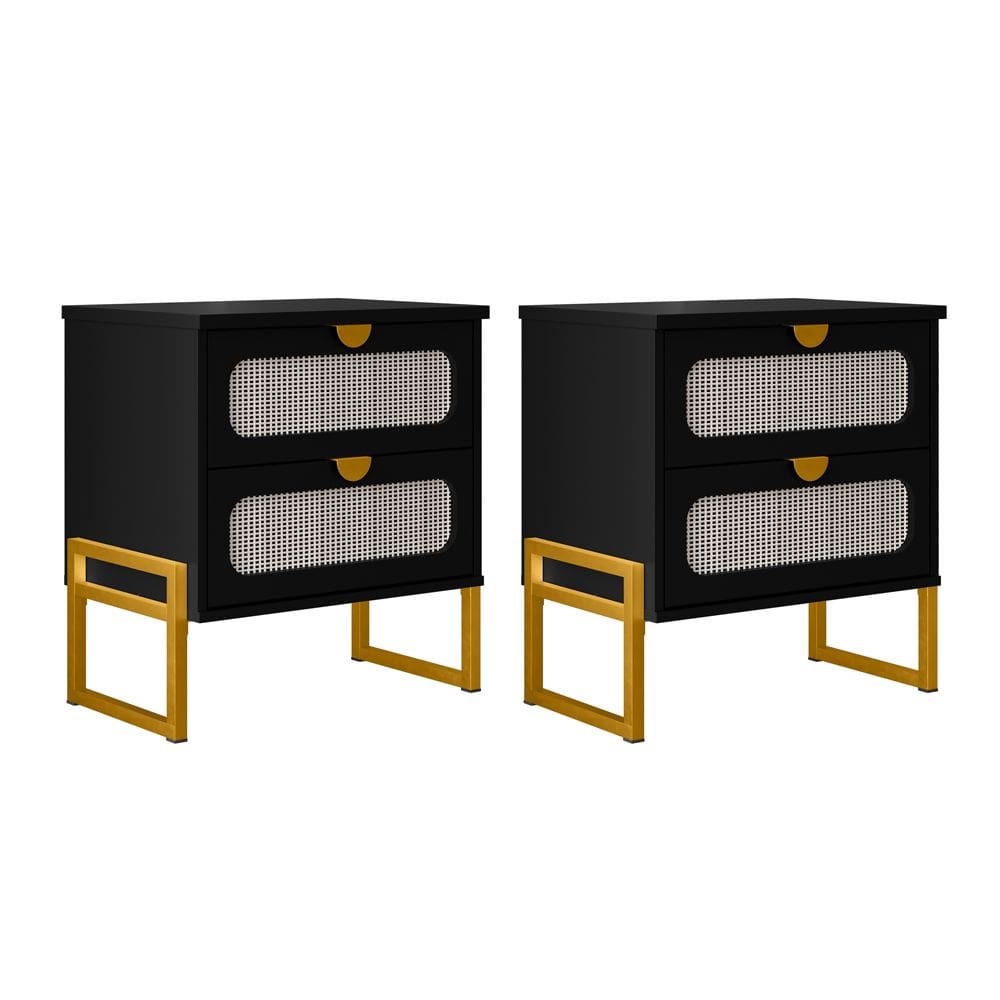 Kit 2 Mesas de Cabeceira Moderna Luxo Titanium com Fino Acabamento 45cm - Preto / Dourado