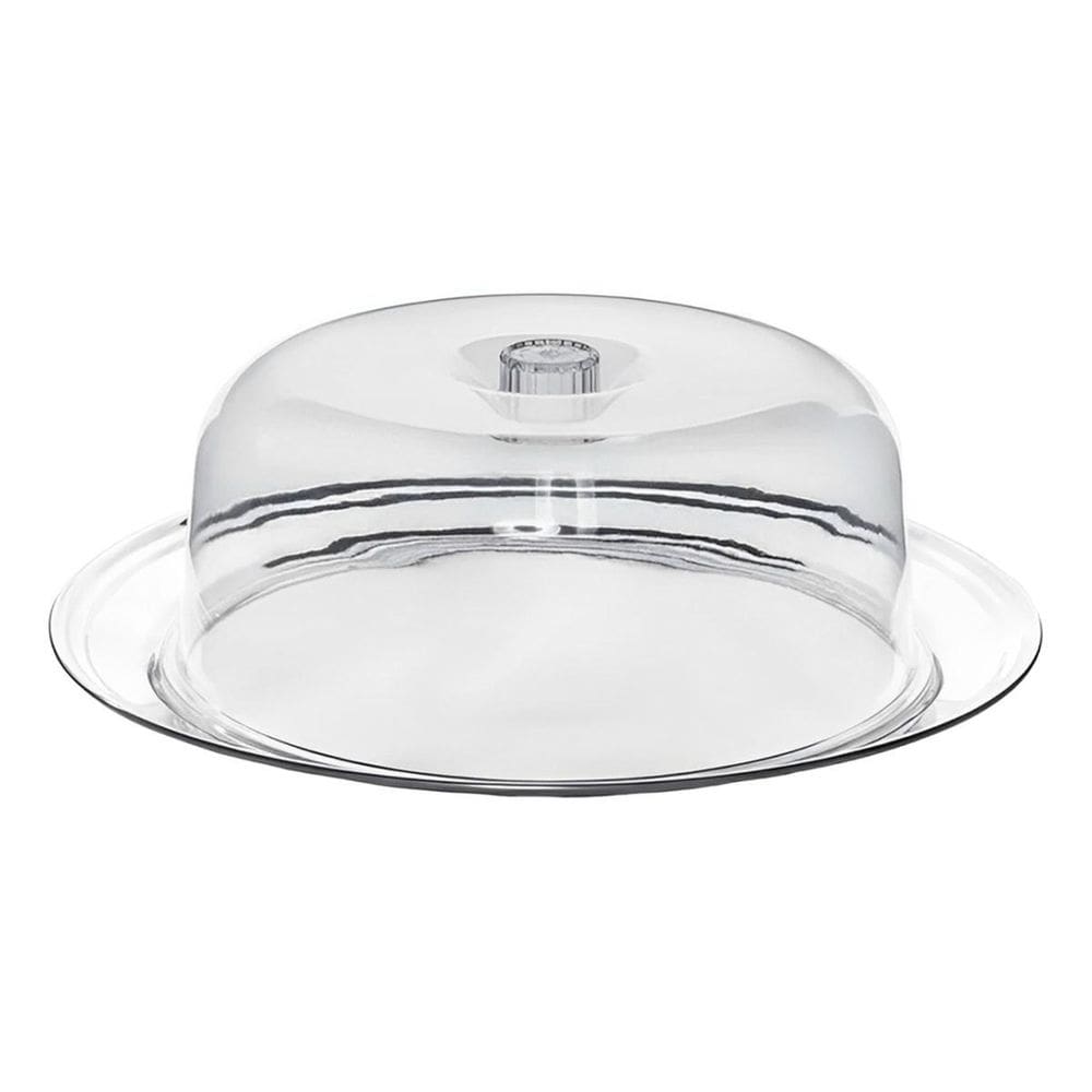 Porta Bolos View Com Prato Base Inox Boleira Cúpula Acrílico