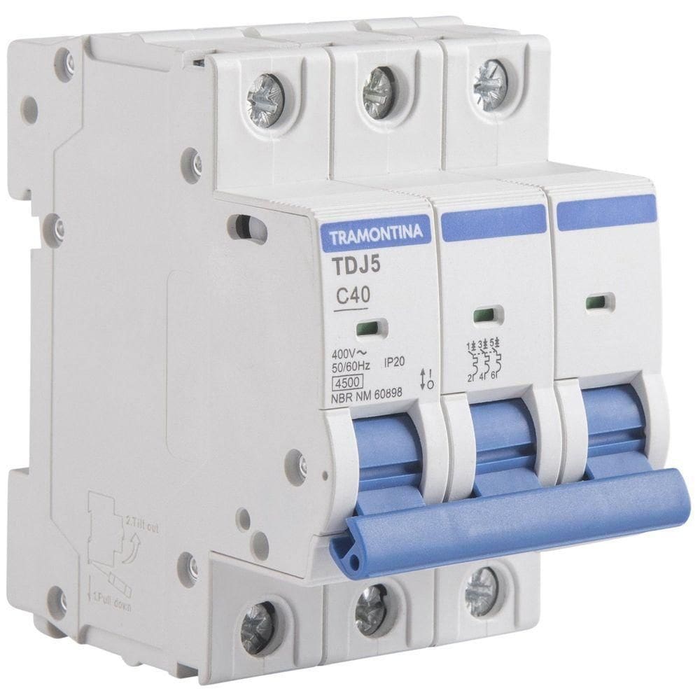 Minidisjuntor Tdj5-3c40 3 P 40 A 4,5 Ka Curva C Tramontina Tramontina