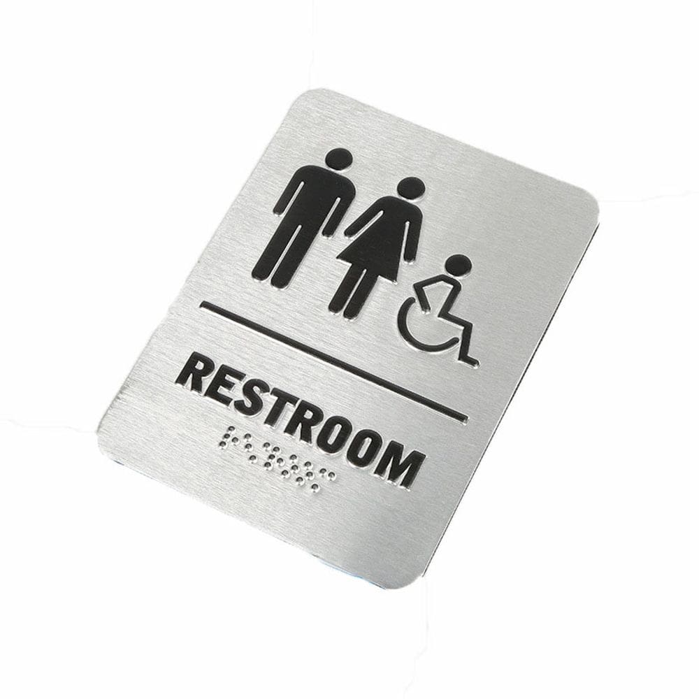 Placa de banheiro em aço inoxidável com Braille Masculino