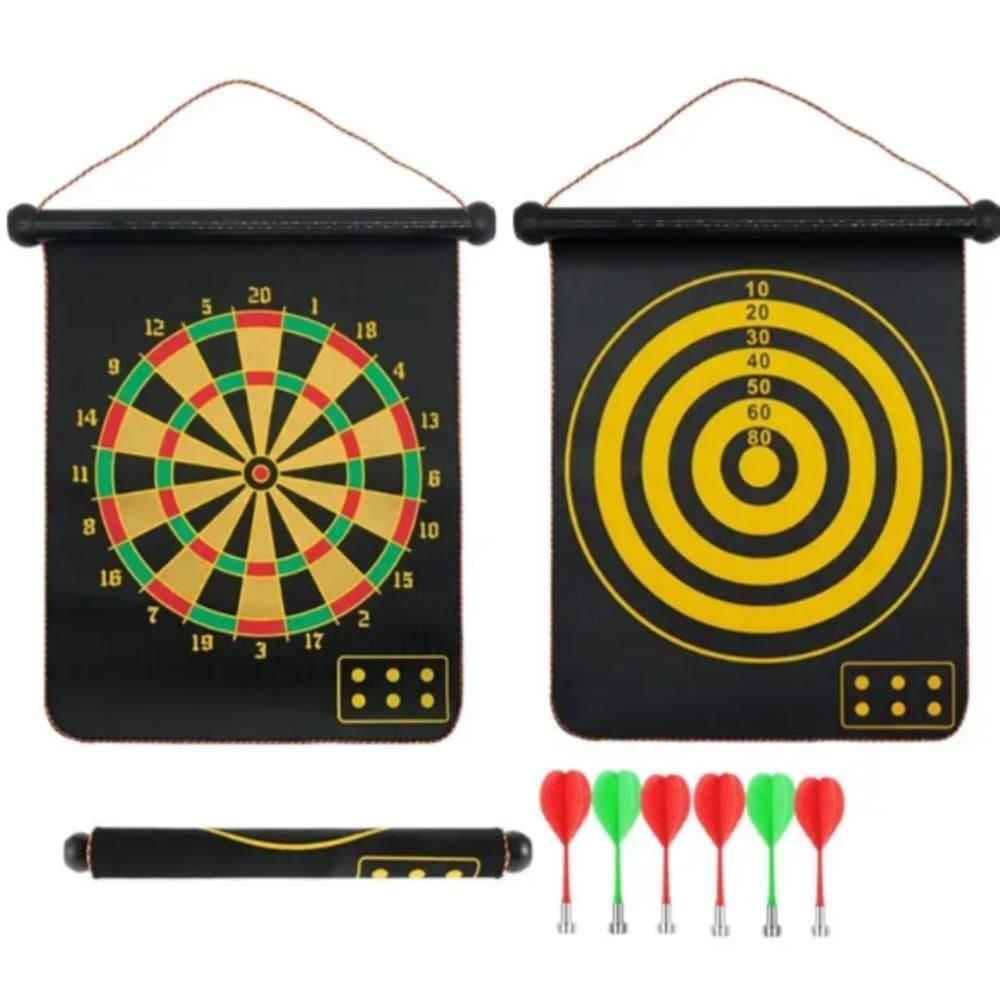 Jogo Dardos Magnetico Grande Tabuleiro Alvo Dupla Face 38cm 6 Pecas Kit Completo Ima