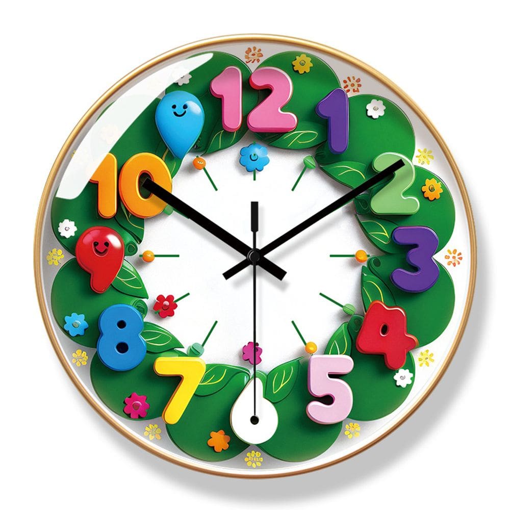 Relógio de parede colorido de desenho animado 30x30cm silencioso para quarto de crianças