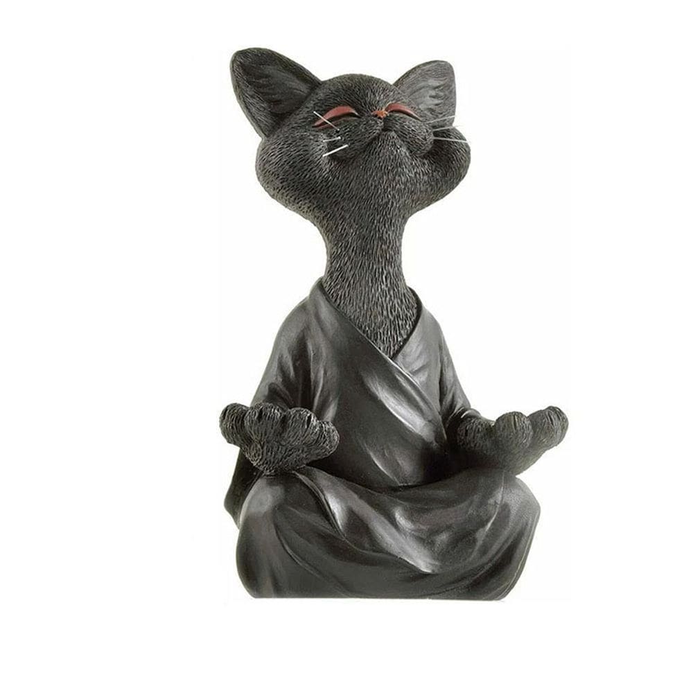 Escultura meditando em resina de gato Zen Black Cat Statue Orname