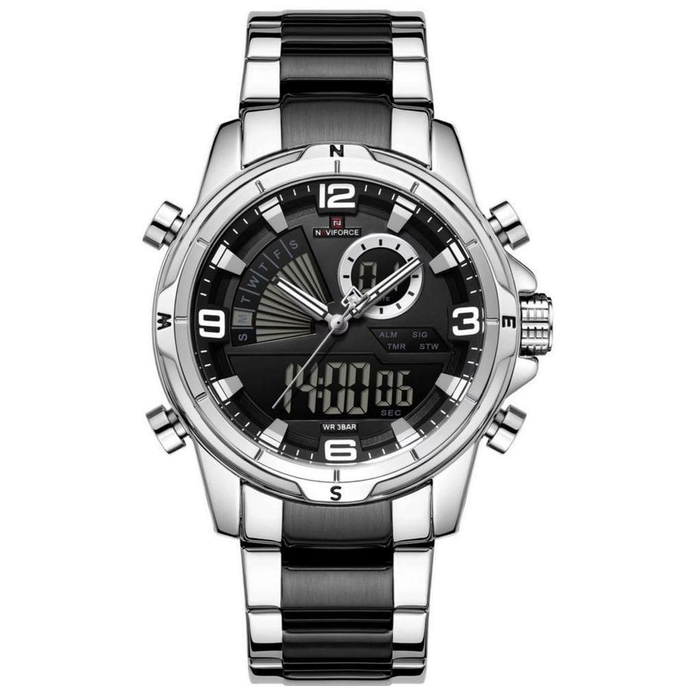 Relógio De Pulso Eletrônico Quartzo Design Luminoso à Prova D´agua Esportivo Prata Preto