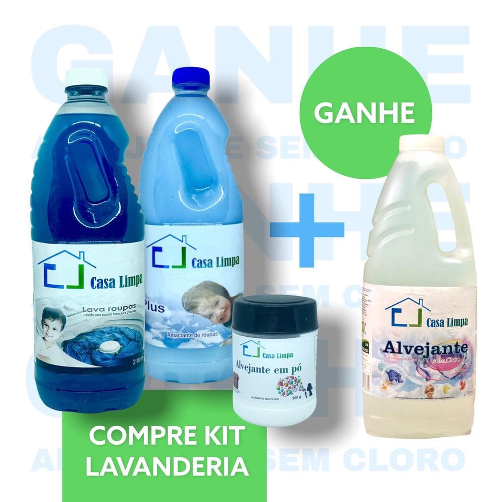 Kit Lavanderia Lava Roupa 2L / Amaciante Plus 2L / Alvejante