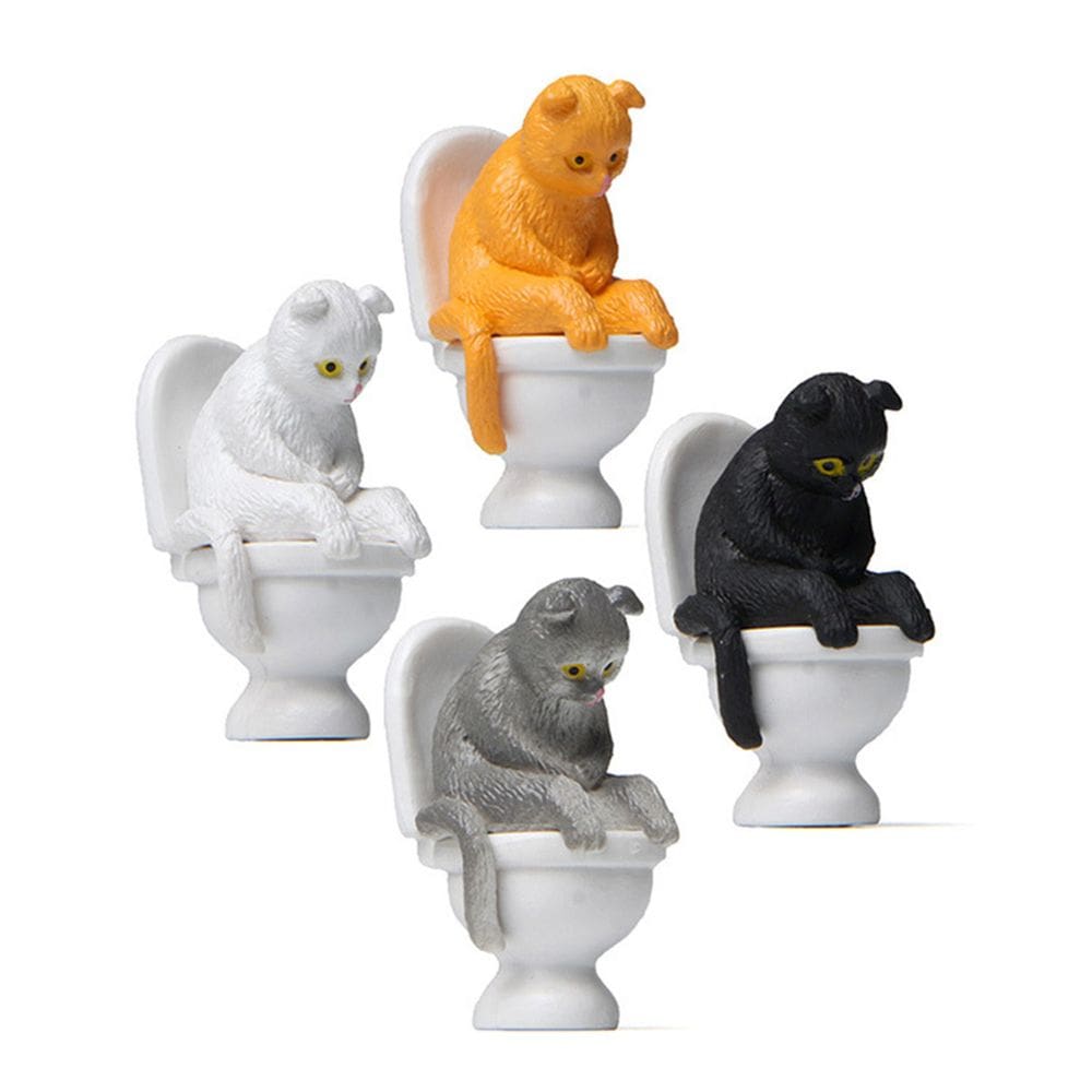 Conjunto de 5 unidades de ímãs de geladeira, gato sentado em resina de vaso sanitário 3D