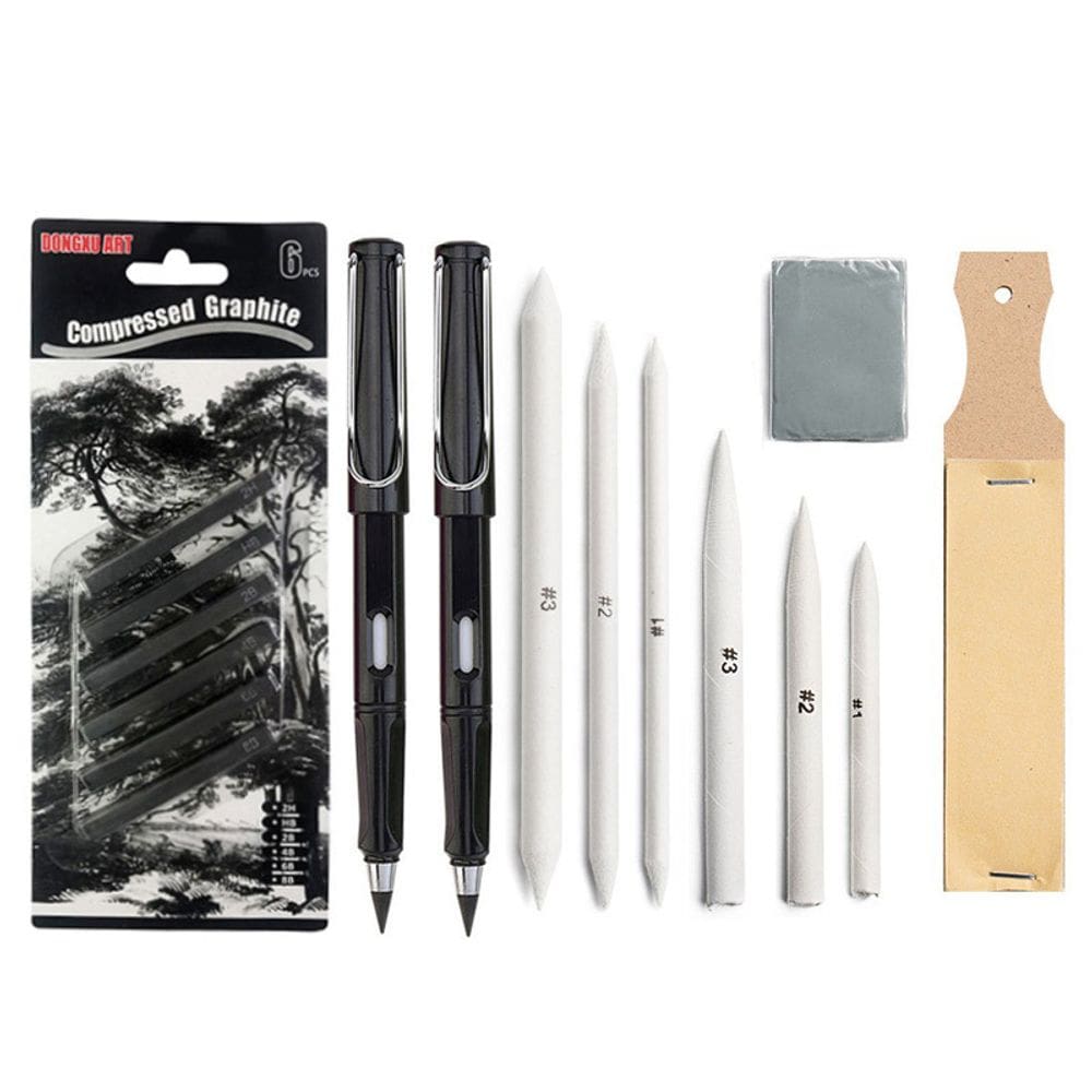 Conjunto de desenho de esboço, 15 unidades com papel de grafite comprimido