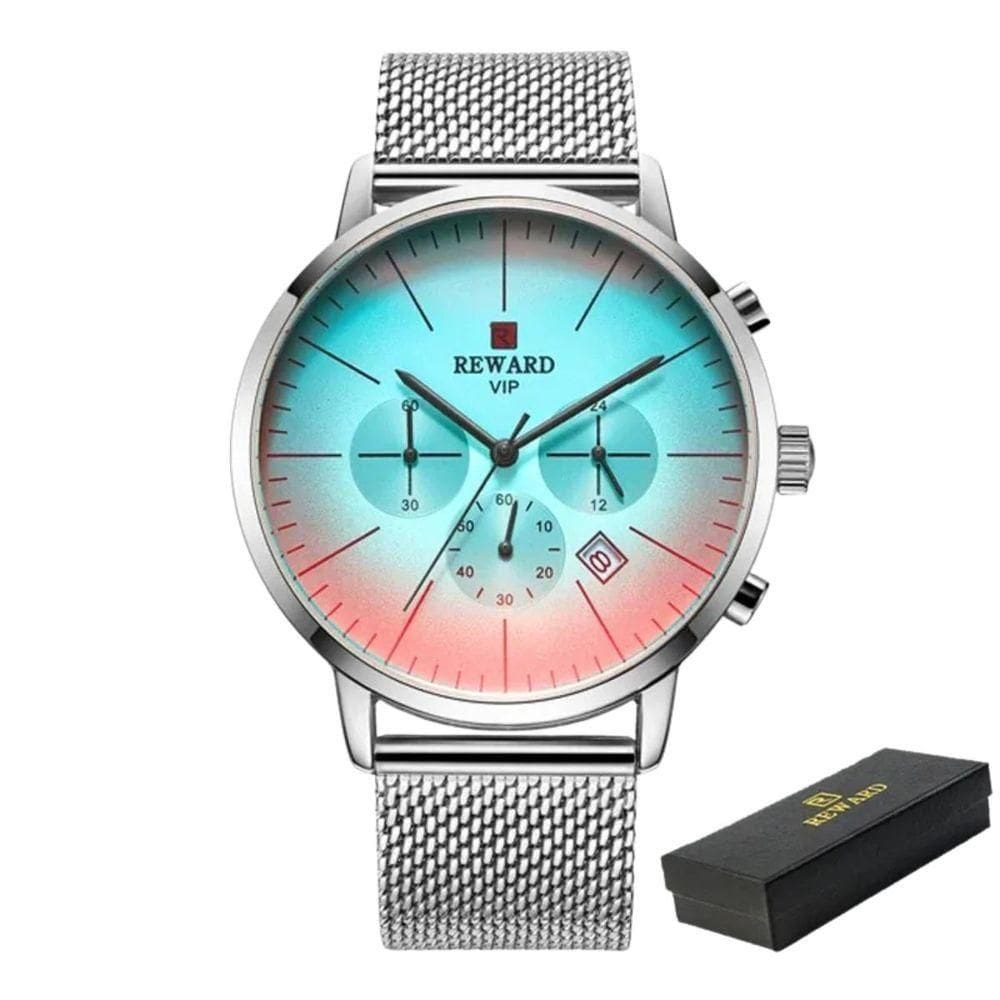 Relógio Marca Superior Luxo Malha Aço Inoxidável Quartzo Reward Prata